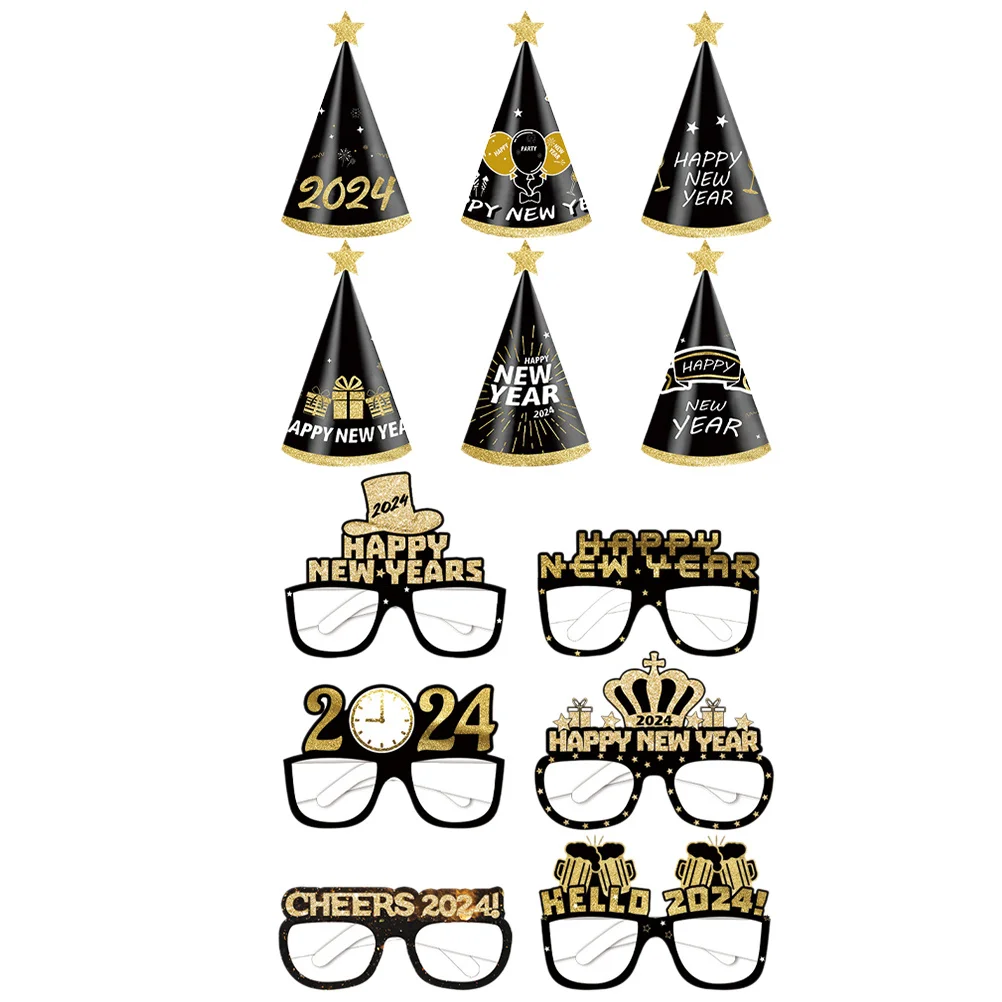 

1Set New Year Glasses Decorations Bright Colorful Party Glasses Frames Funny Photo Props New Year Party Supplies 2024