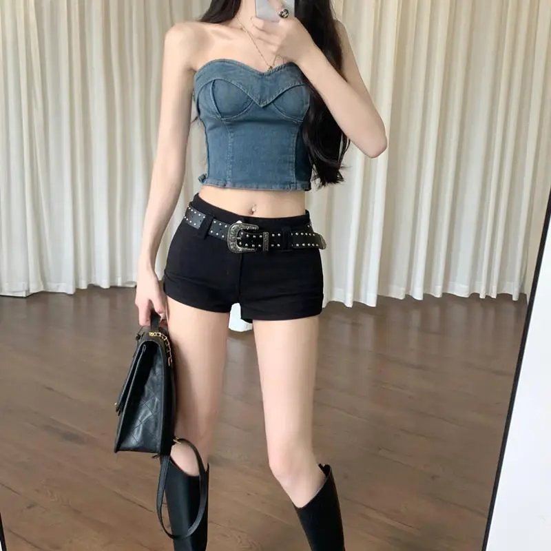 الصيف Y2k تنوعا سليم منخفضة الخصر السراويل السوداء الساخنة #5