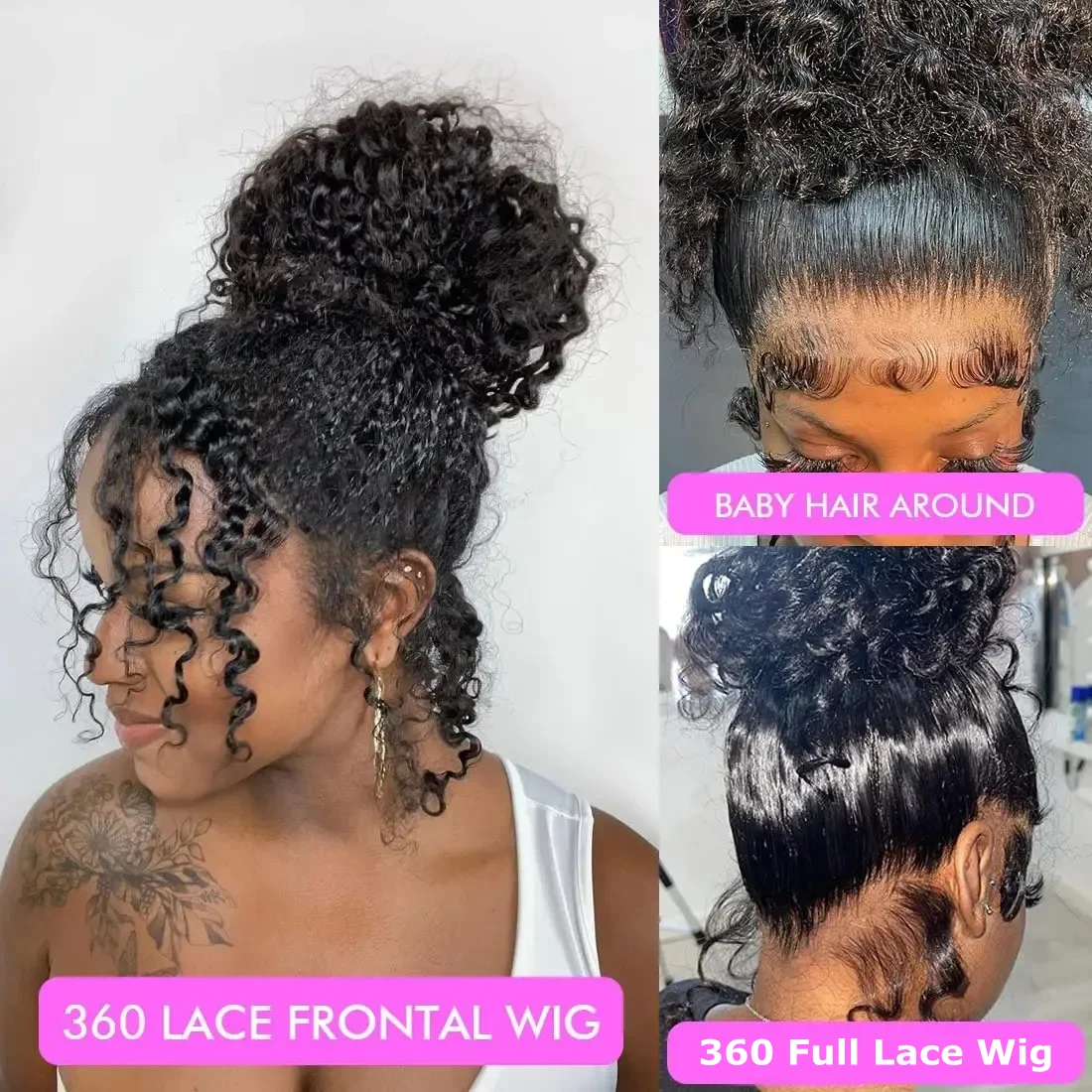 

Hidden Strap 360 Full Lace Glueless Wig Human Hair Deep Curly Wig 250 Density Invisible Strap 360 Lace Frontal Wig PrePlucked
