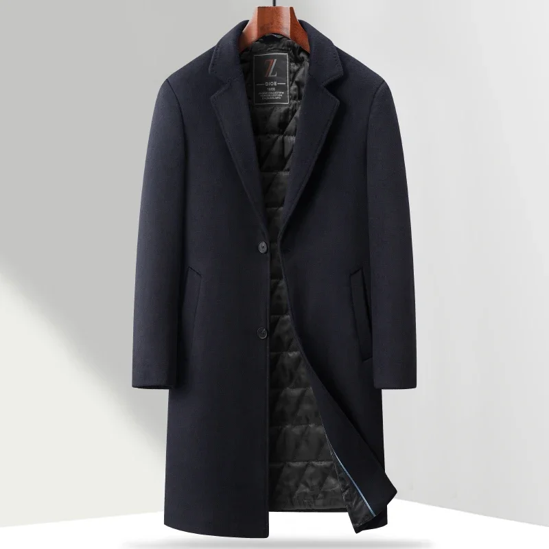 Cotton-Thicken Woolen Coats Winter Business Casual Men's Mid-Length Warm Wool Windbreaker Jackets Outwear Top Overcoat Clothing