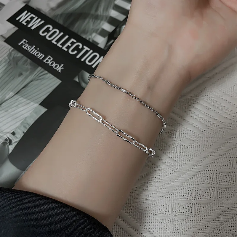 

VENTFILLE 925 Sterling Silver Naked Chain Stacking Small Square Bracelet For Girlfriends To Give Girlfriend Jewelry Gifts