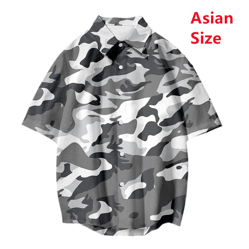 New Camouflage 3D Print Man Button Shirt Casual Short Sleeve Turn-down Collar Couples Tops Summer Tactical Military Shirts