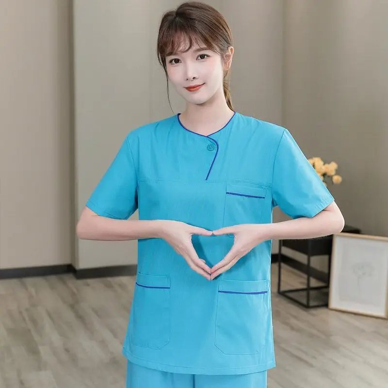 New round neck Scrub sets professional medical surgical gowns oral dental beauty salon workwear Doctor Nurse Uniform overalls