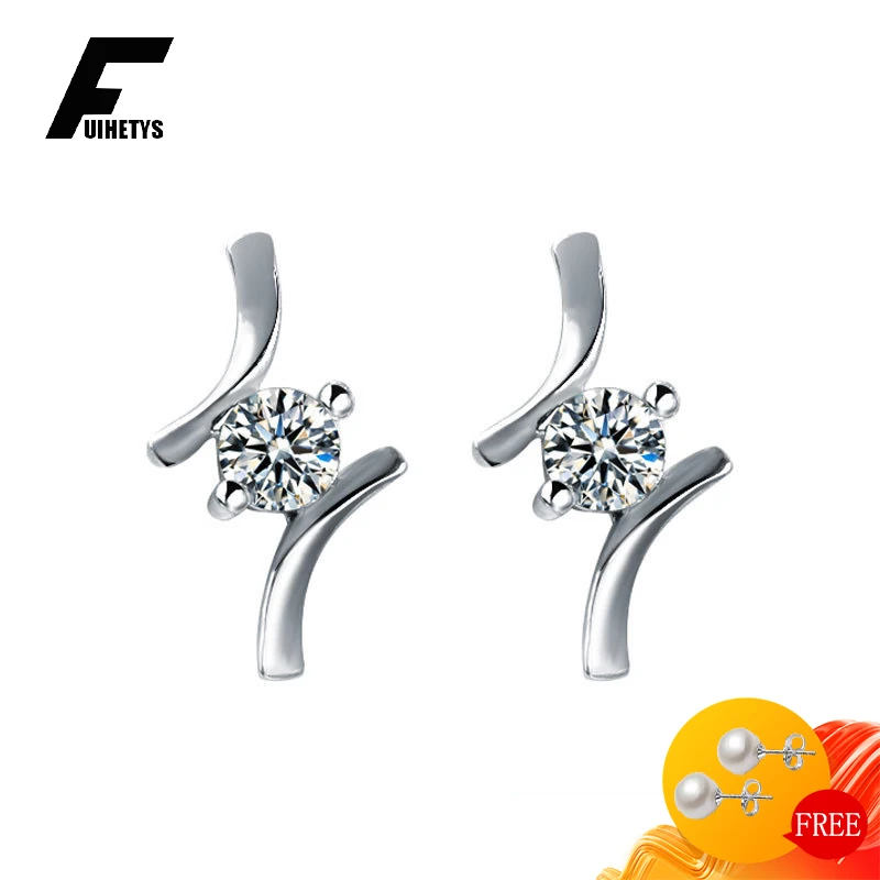 Fashion Earrings Silver 925 Jewelry Round Zircon Gemstone Stud Earring Ornaments for Women Wedding Engagement Promise Party Gift