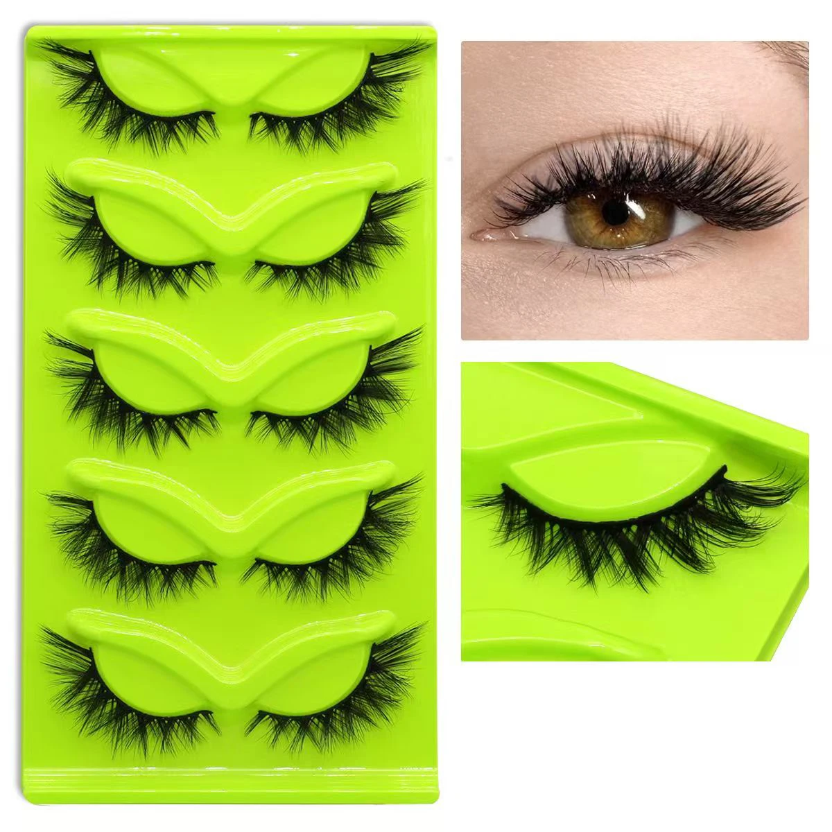 5 Paar künstliche Wimpern, Fuchsaugen, Katzenaugen, natürlich schlank, gekräuselt, umgedrehte Augen, länglicher Schwanz, künstlich simuliertes Haar