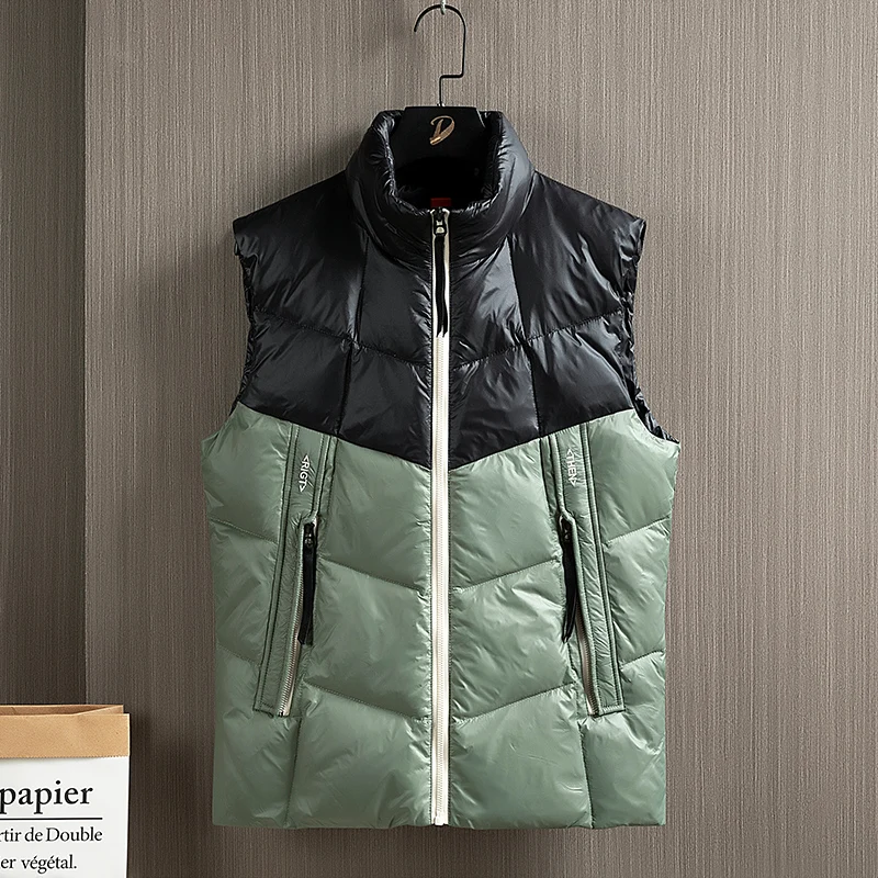 Winter Down Vests Men Stand Collar 90% Duck Down Vests Patchwork Warm Sleeveless Waistcoat Solid Homme Parkas Men Clothing