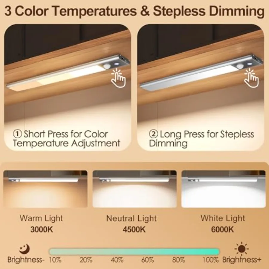LED Under Cabinet Lighting Rechargeable, Wireless Motion Sensor Light Indoor, 2 Pack 12