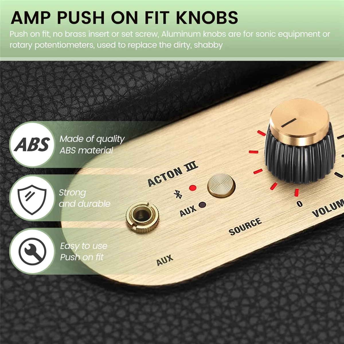 The New 15Pcs Guitar AMP Amplifier Push on Fit Knobs Black with Gold Aluminum Cap Top Fits 6Mm Diameter Pots Amplifiers