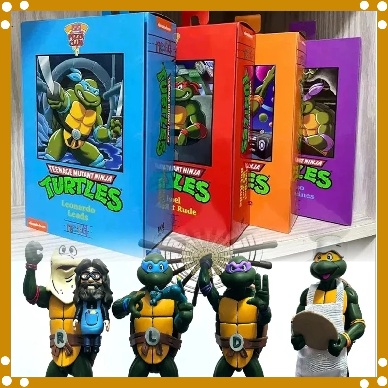 NECA Turtles Figures Pizza Club Leonardo Leads Tmnt Turtles SHF Ninja Anime Action Figure Model  Doll Statue Gifts Toys