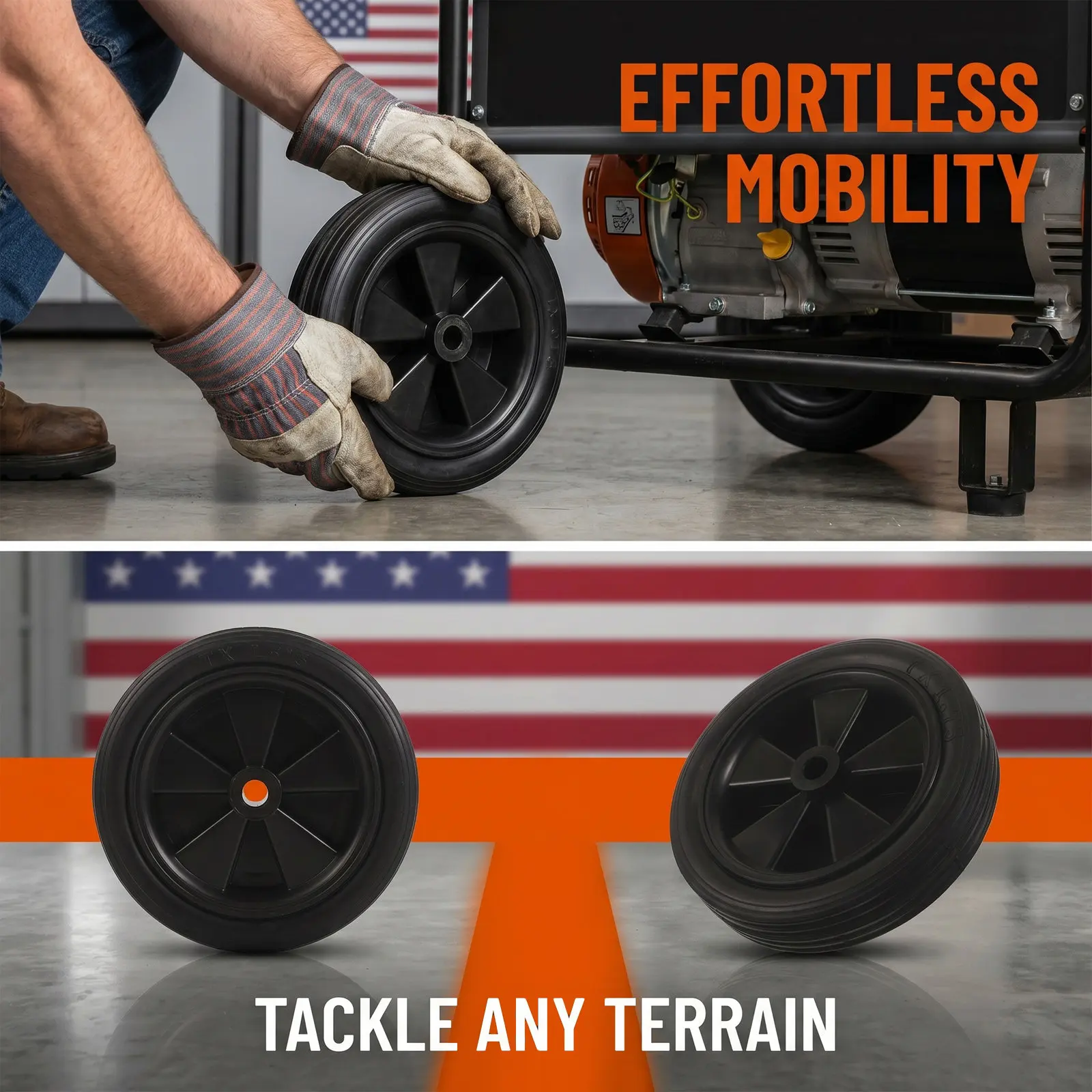 Solid Rubber Generator Wheel 7 Inch Flat-Free Utility Cart Tire Replacement Anti-Slip Heavy Duty Industrial Equipment Wheel