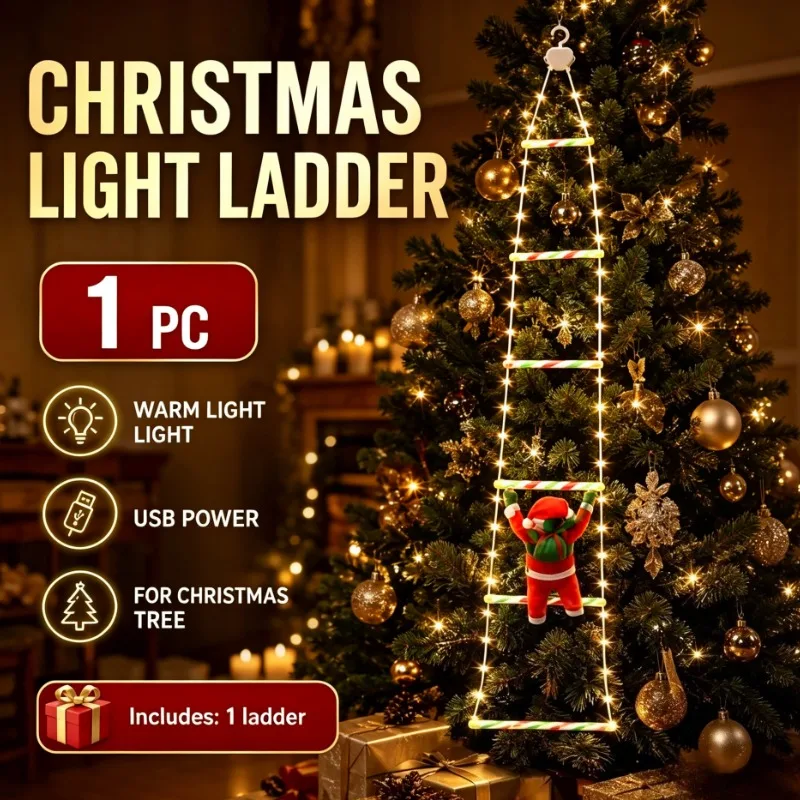 Christmas Climbing Santa LED String Lights Ladder Decoration Lamp for Tree Indoor Outdoor Home Garden Party Holiday Ornament