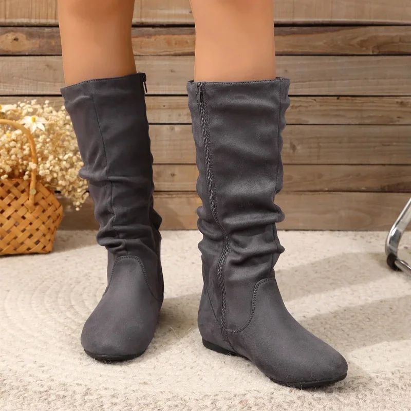 Autumn Winter New Plus Size Flat Shoes for Women Fashion Side Zipper Women's Thigh High Boots Vintage Casual Ladies Riding Boots