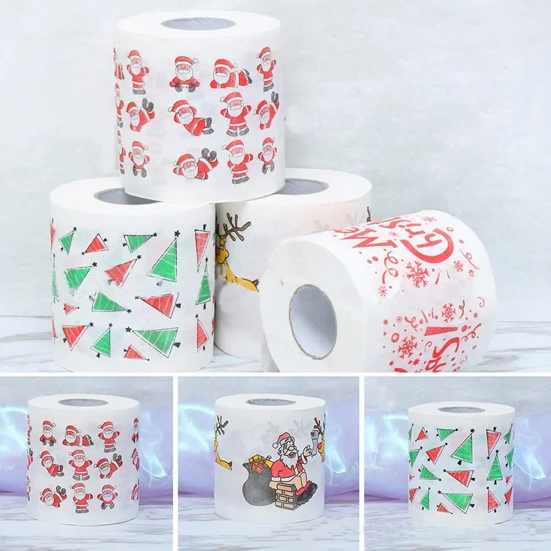 Christmas Pattern Series Roll Paper Toilet Paper Santa Claus Reindeer Hygienic Paper Creative Toilet Papers Rolls Funny Napkins