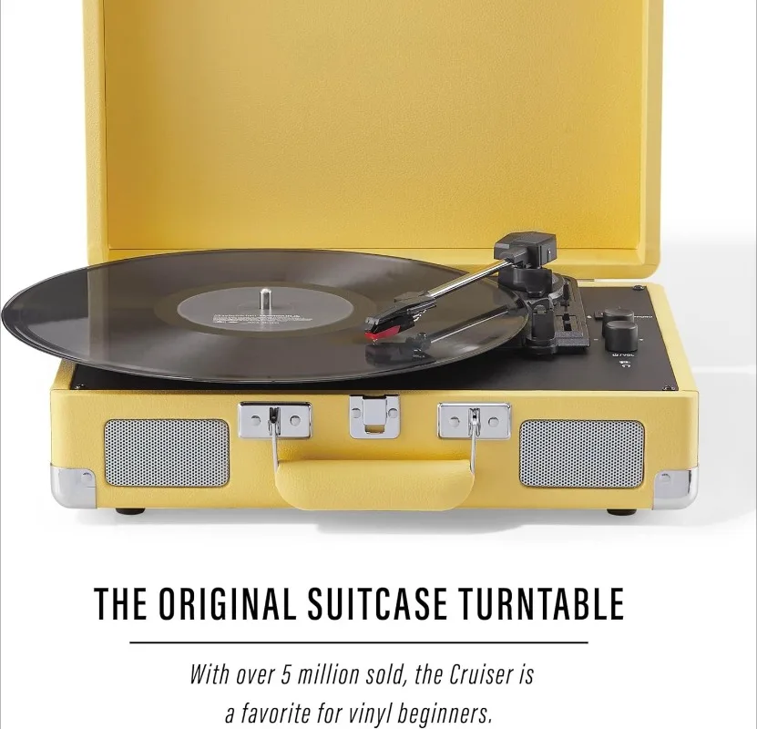 

Vintage 3-Speed Bluetooth in/Out Suitcase Vinyl Record Player Turntable with Built-in Speakers, Lemon Yellow