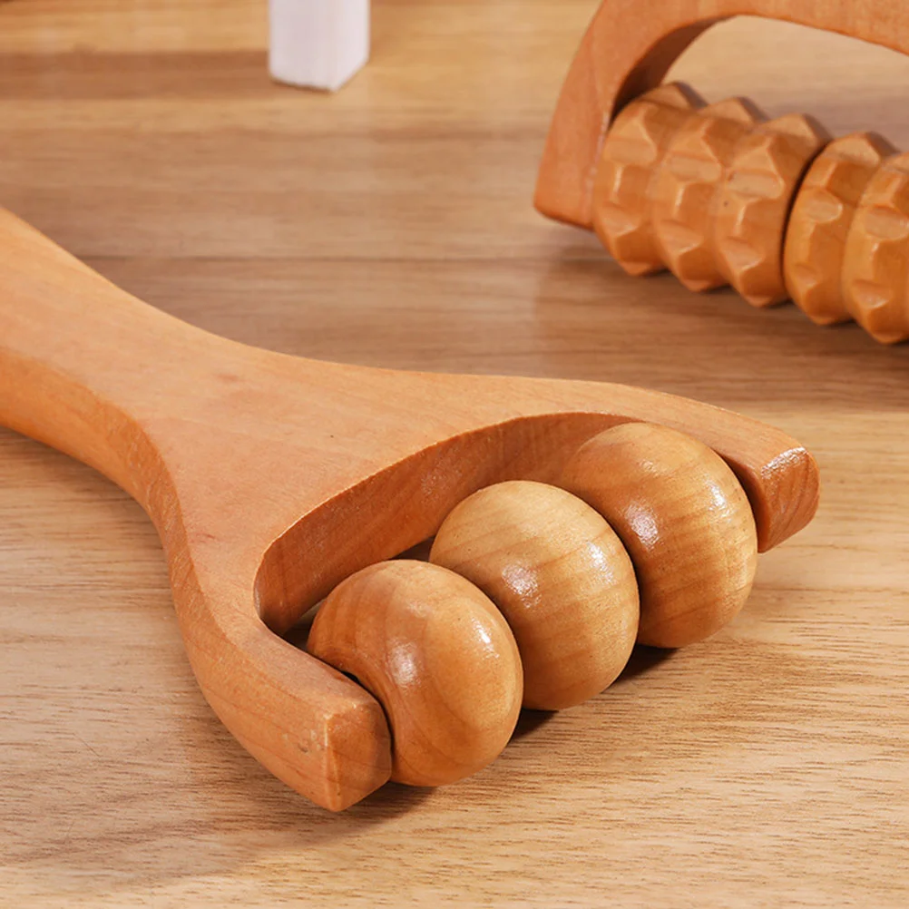 

4 Pcs The Face Massage Hand Roller Travel Neck Massager Foot Wooden Point Stick Leg Back