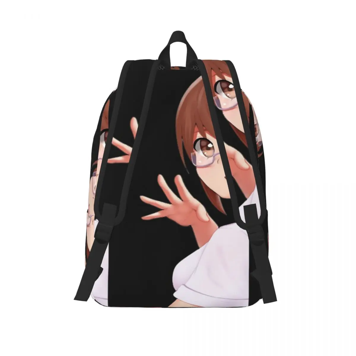 أنيمي شخصية نظارات فتاة كلاسيكية تي شيرت بسيط وأنيق على ظهره قماش حقائب الظهر للنساء