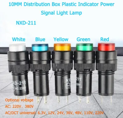 

10 шт. 10 мм NXD-211 Пластиковая сигнальная лампа-индикатор для распределительной коробки AC/DC 3В-380В