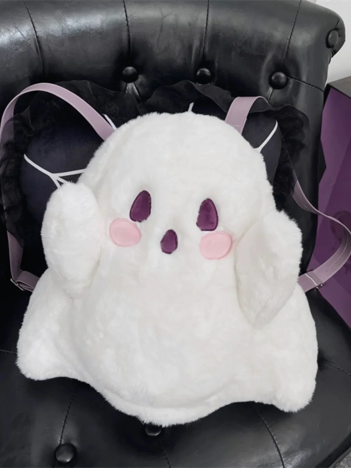 Cute Fashion Girl White Ghost Push Backpack Student Crossbody Bag Japan and South Korea Halloween Cute Backpack for Women Bags