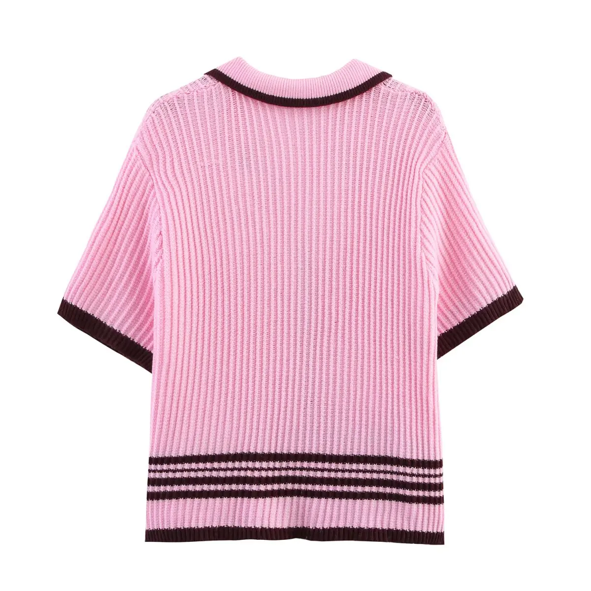 Nice New Women's Clothing European And American Style Fashion Stripes Fashion Knitted V-neck Short-sleeved Tops