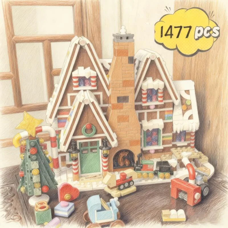 

Годовая акция, 1447 шт., пряники с изображением Санта-Клауса и лося для мужчин, креативная зимняя деревня, 10267, кирпичи, детские рождественские подарки для снежного дома