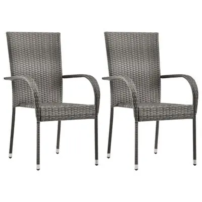 Stackable Patio Dining Chairs Outdoor Garden Lounge Lawn Balcony Deck Furniture Gray Poly Rattan 2pcs, Customized