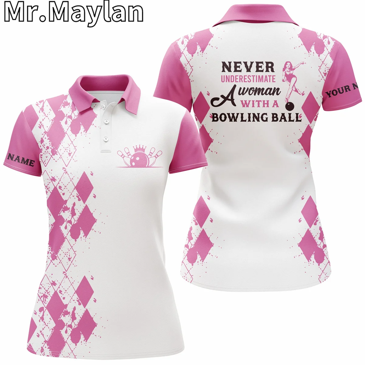 

3D женские рубашки для боулинга, индивидуальное имя, никогда не подучит женщины с шариком для боулинга, строительный подарок для любителей Боулинга