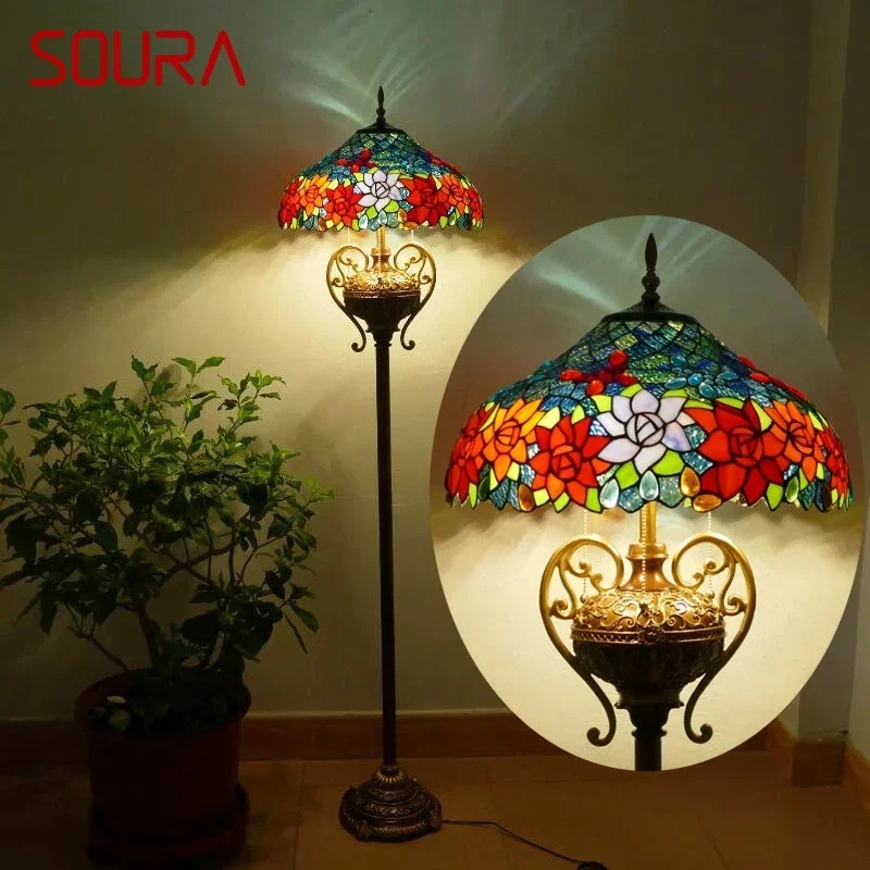 

SOURA Tiffany Floor Lamp American Retro Living Room Bedroom Lamp Country Stained Glass Floor Lamp