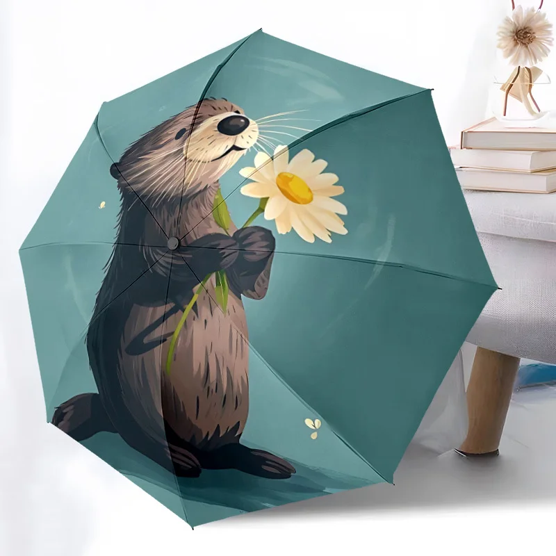 

1pc Otter Daisy Auto Open/close, All-Season Portable Folding Umbrella for Women & Men, Travel, Everyday, Formal Events - Compa
