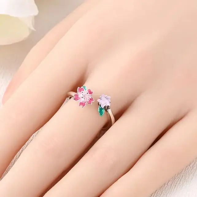 925 Sterling Silver Open Ring Rotatable Flower For Girl Weeding Date Gift  Fashion Jewelry