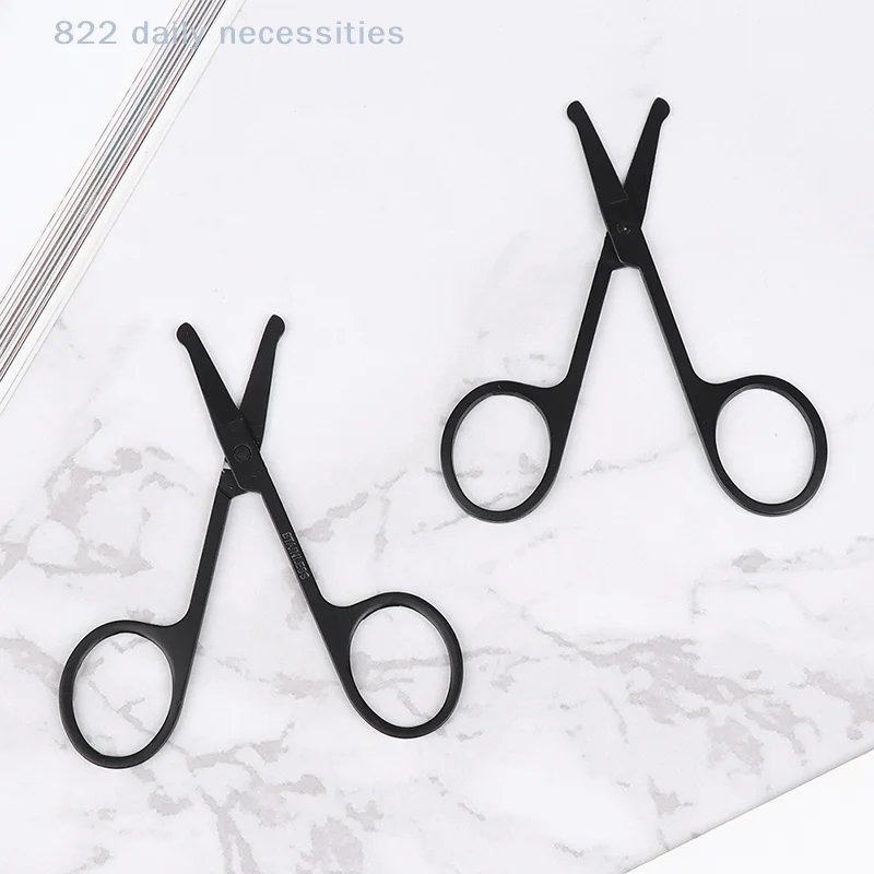 convenient1PC Nose Hair Scissor Stainless Steel Eyebrow Nose Hair Cut Facial Makeup Stainless steel black nose hair clipper Tool