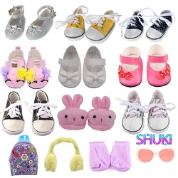 Zapatos de cuero Pu para muñeca, zapatillas de lona de 7cm, zapatillas de felpa para muñeca americana de 18 pulgadas y 43cm para bebé recién nacido, accesorios de juguete