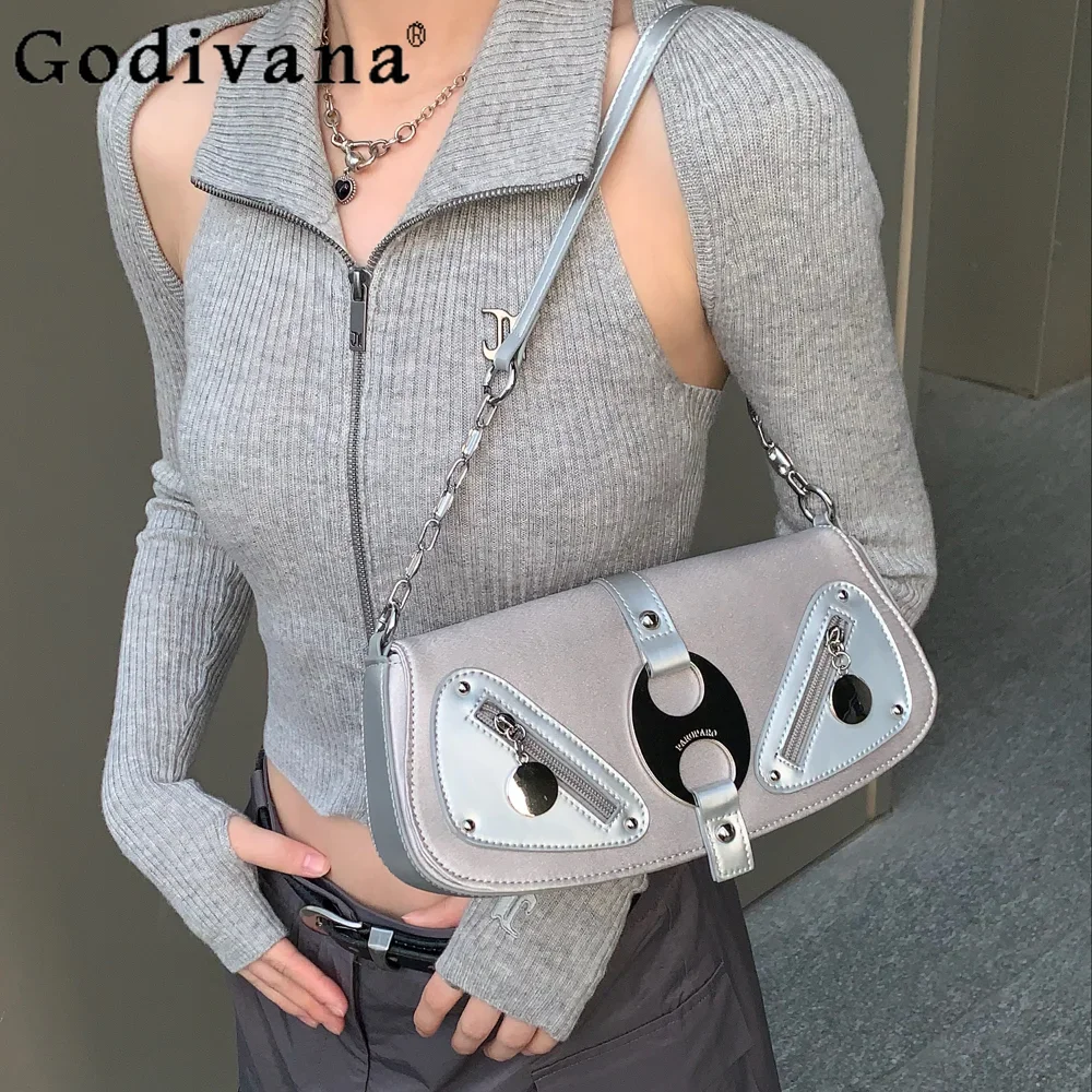 Sweet Cute Hot Girl Double Hole Metal Ring Reflective Women Shoulder Crossbody Bag Casual Handbag