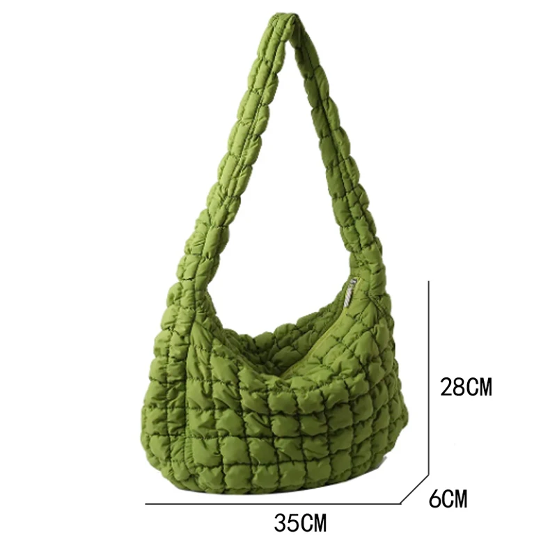 Hobo Cross Bag for Women Down Jacket Fabric Pleated Underarm Bags Party Shopping Casual Versatile Shoulder Cosmetic Bag