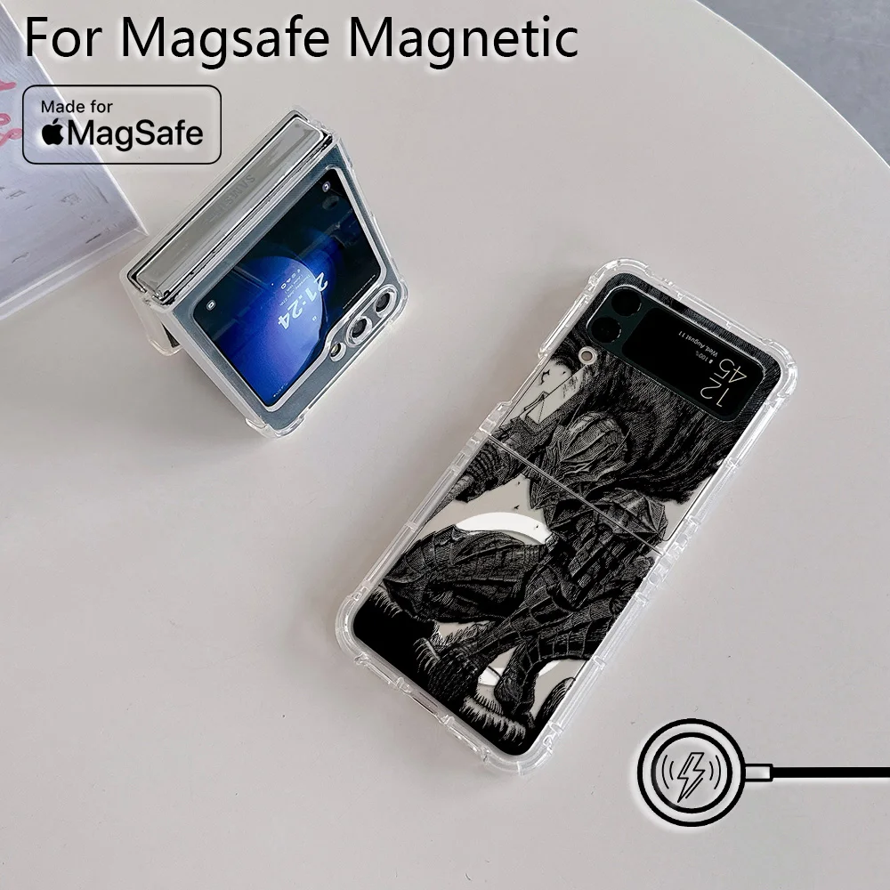 New Anime Berserk Guts Magsafe Magnetic Phone Case for Samsung Galaxy Z Flip 3 4 Z Flip 5 6 Z 5G Soft Transparent Back Cover