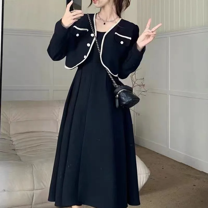 French Vintage Light Mature Women's Temperament Dress Two-piece Set 2023 Spring Autumn New Fashion Short Coat SlimOutfits Skirt