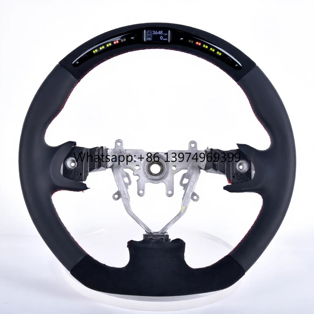 Custom CarbonStep Red LED Display PU Leather Carbon Fiber Sports Steering Wheel for Subaru