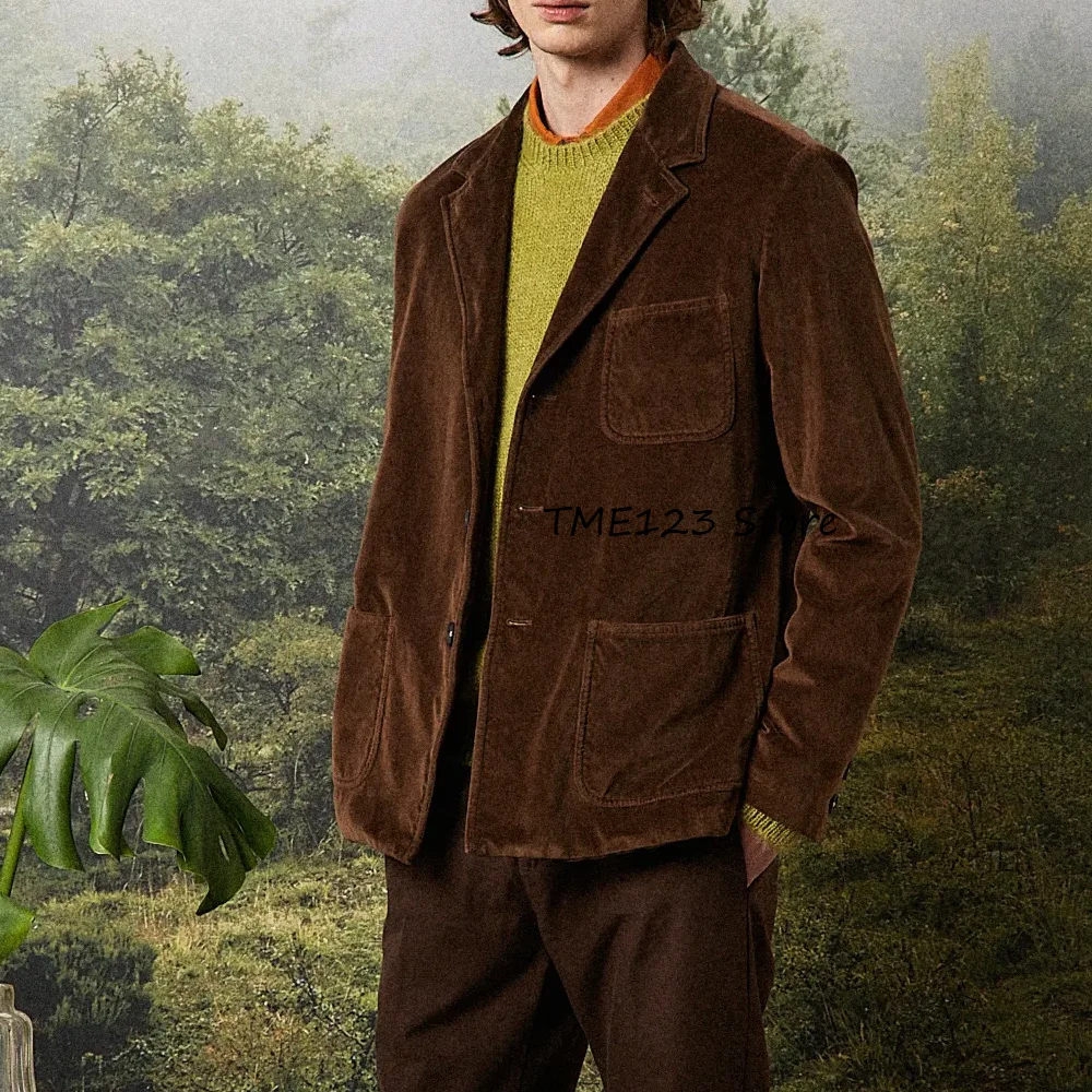 

Casual Style Men's Jacket Fashion Suit Jackets for Man Single-breasted Notched Lapel Corduroy Fabric Urban Blazers Social Coat
