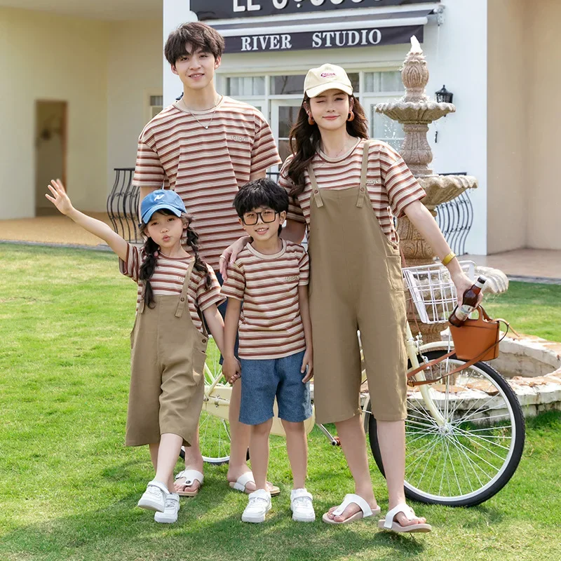 Matching Family Outfits Summer Mum Daughter Dad Son Cotton T-shirt & Shorts Famliy Look Holiday Couple Outfit Seaside Beach