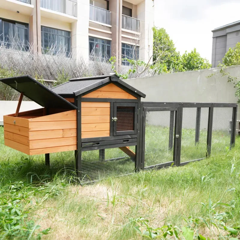 Wooden Chicken Coop, Large Outdoor Hen House with Nesting Box Poultry Cage for Commercial Equipment and Animal Supplies
