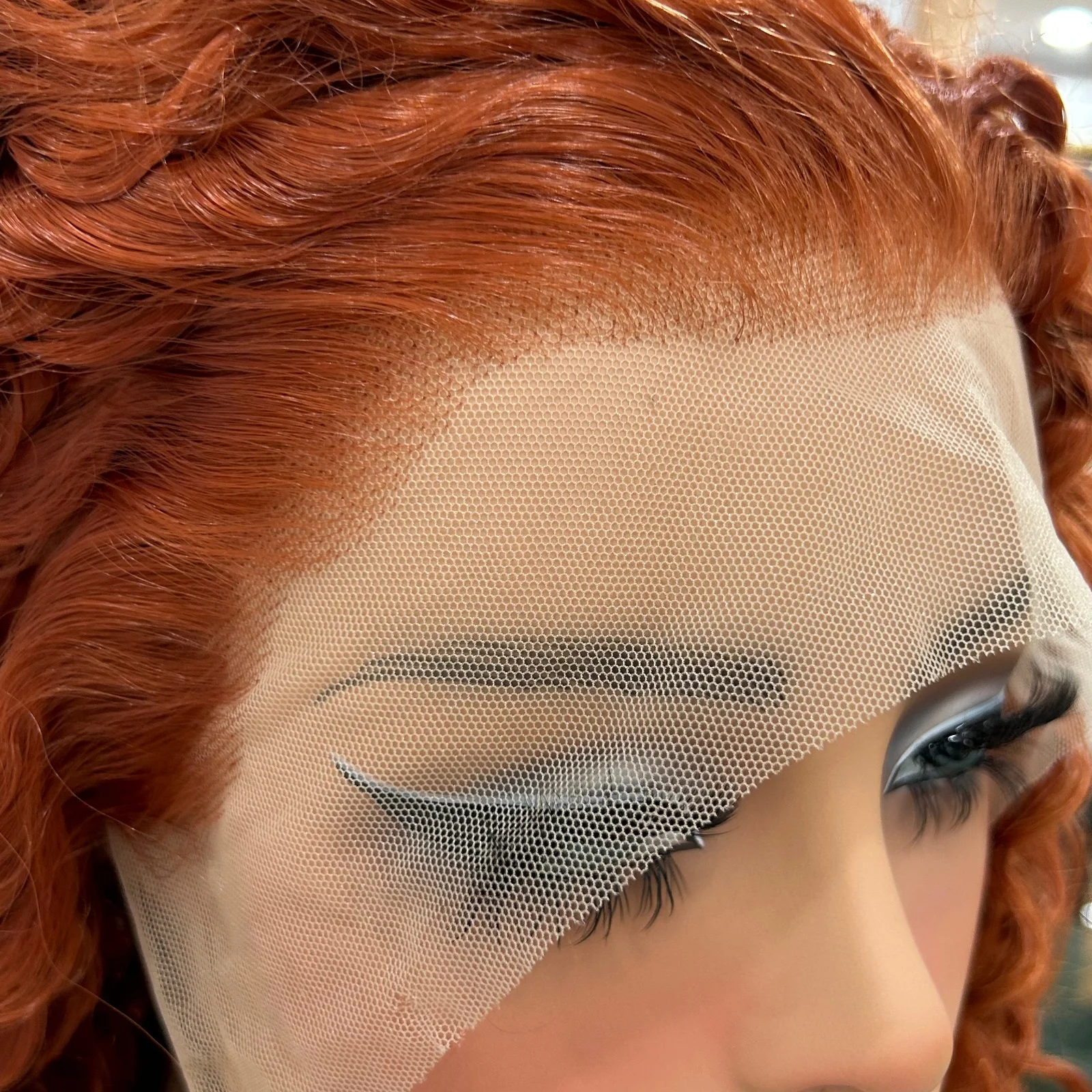 Peluca rizada Auburn, pelucas frontales de encaje sintético para mujer, parte libre, jengibre, rizado largo y profundo, pelucas rizadas Afro 13X4 para fiesta diaria