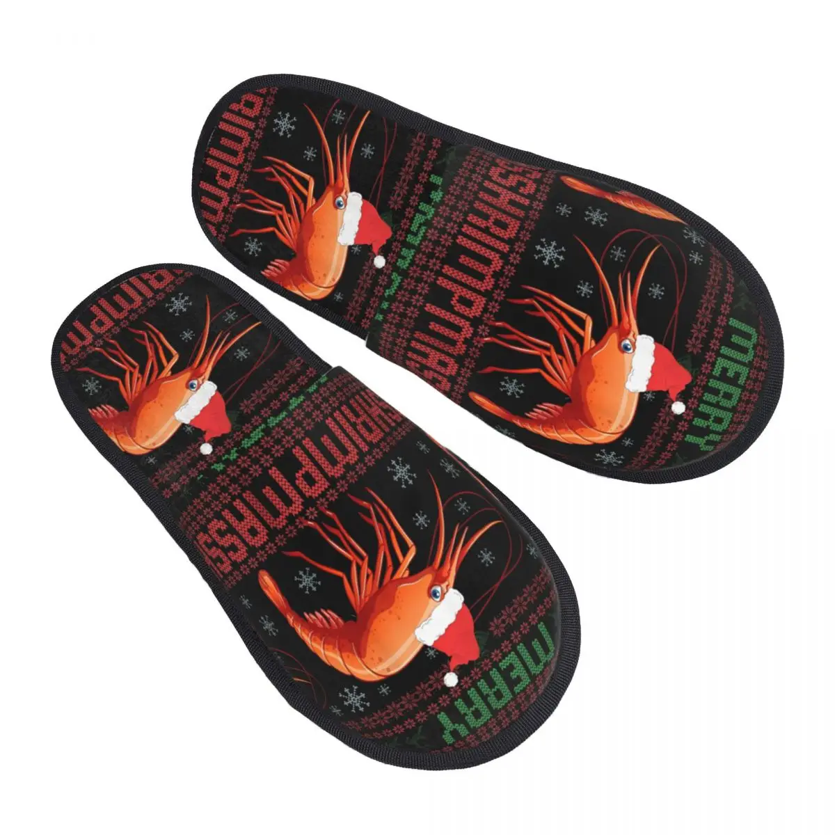 Winter House Slippers Merry Shrimpmas Shrimp Christmas Accessories Household Fur Slippers Slides Living Room Anti-skid Slides