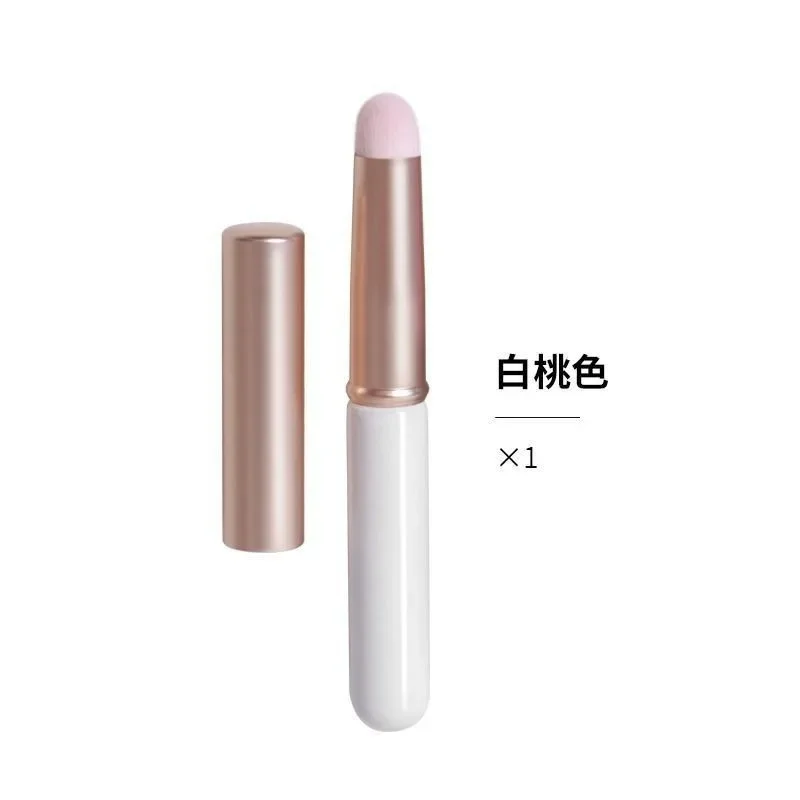 Single Portable Lip Makeup Tool Lipstick Smudge Brush Soft Bristle Round Tip Short Lip Brush with Metal Dust Cover