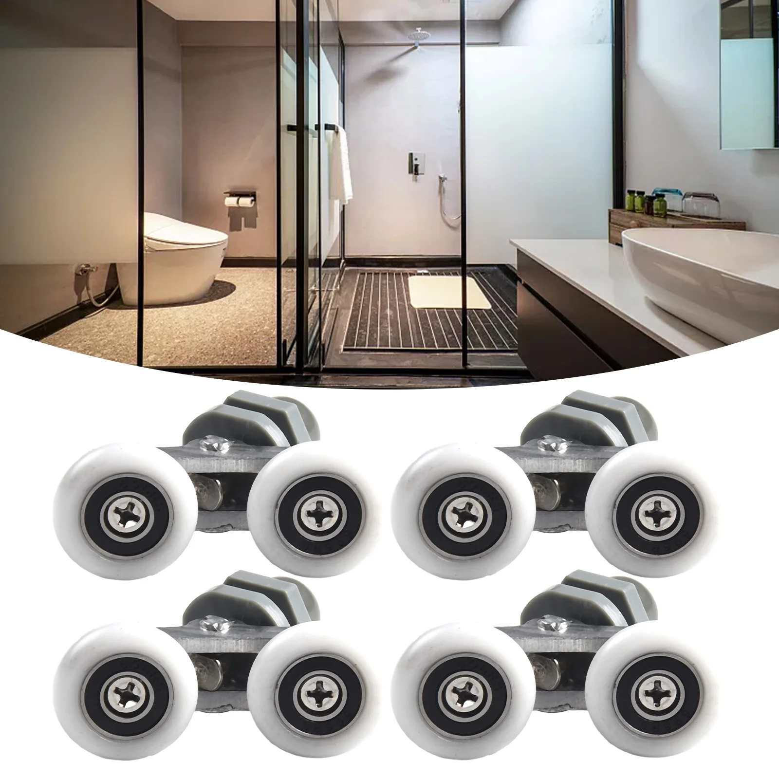 4 Twin Bottom Shower Door Roller Wheels 19/23/25/27mm Diameter Designed for Easy Installation in Curved and Quadrant Showers