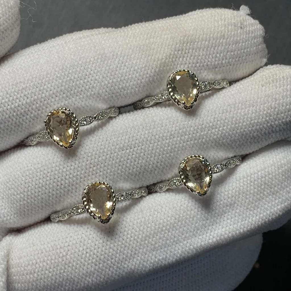 

5MM Natural Citrine Ring Adjustable Female Ring Jewelry for Women Gift Wholesale High Quality Vintage Fine