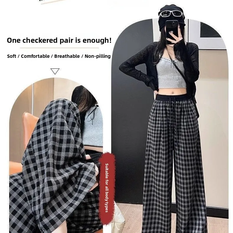 

Trendy Retro Plaid Wide Leg Casual Pants Women Summer Lazy New High Waist Loose Straight Leg Trousers Comfortable Straight Pants