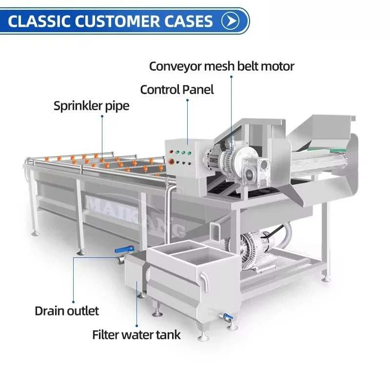 Industrial High Pressure Fully Automatic Motor Fruit Vegetable Washing Machine Food Grade Stainless Steel Immersion Bubble