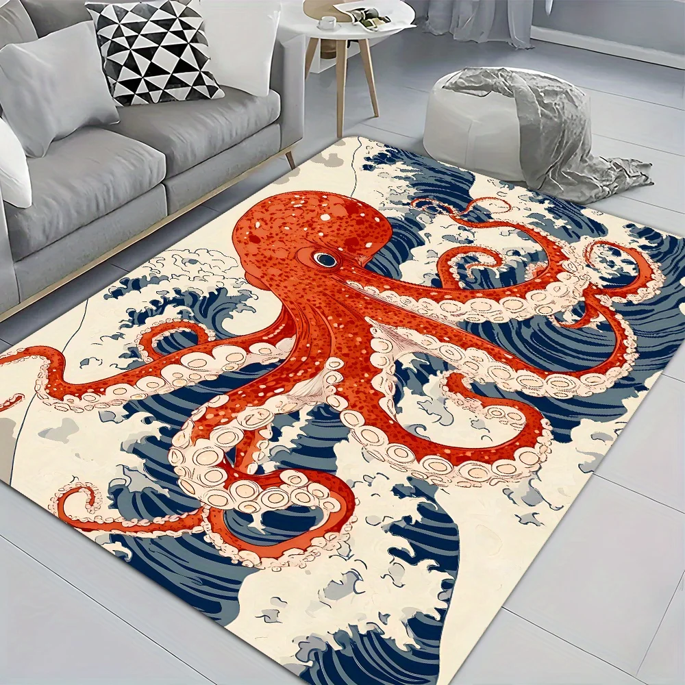 Octopus Wave Series Soft Bathroom Floor MATS, Bathroom Living Room, Bedroom, Laundry Room Carpets Home Decor