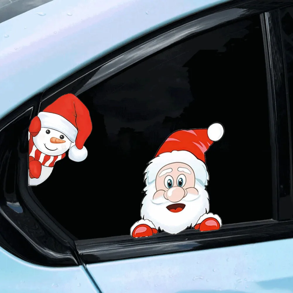 3PC Festive Car Stickers with Santa Claus Snowman and Reindeer Waterproof PVC Window Decals for Holiday Season Vehicles
