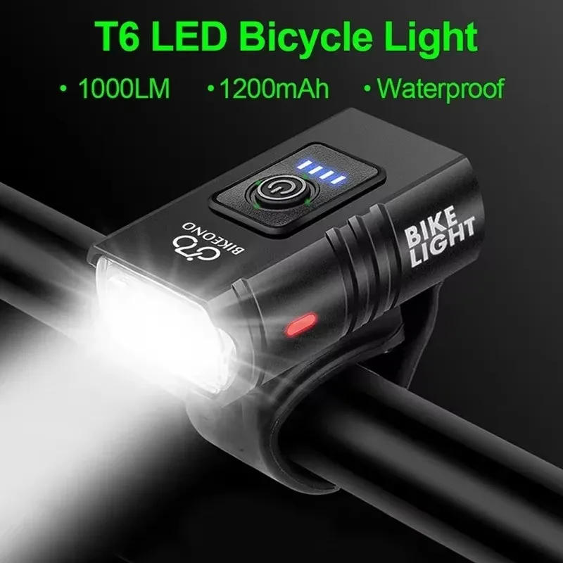 1000LM Bike Light Headlight T6 Bicycle Flashlight LED USB Rechargeable Torch Aluminum Alloy Cycling High Beam Low Accessories