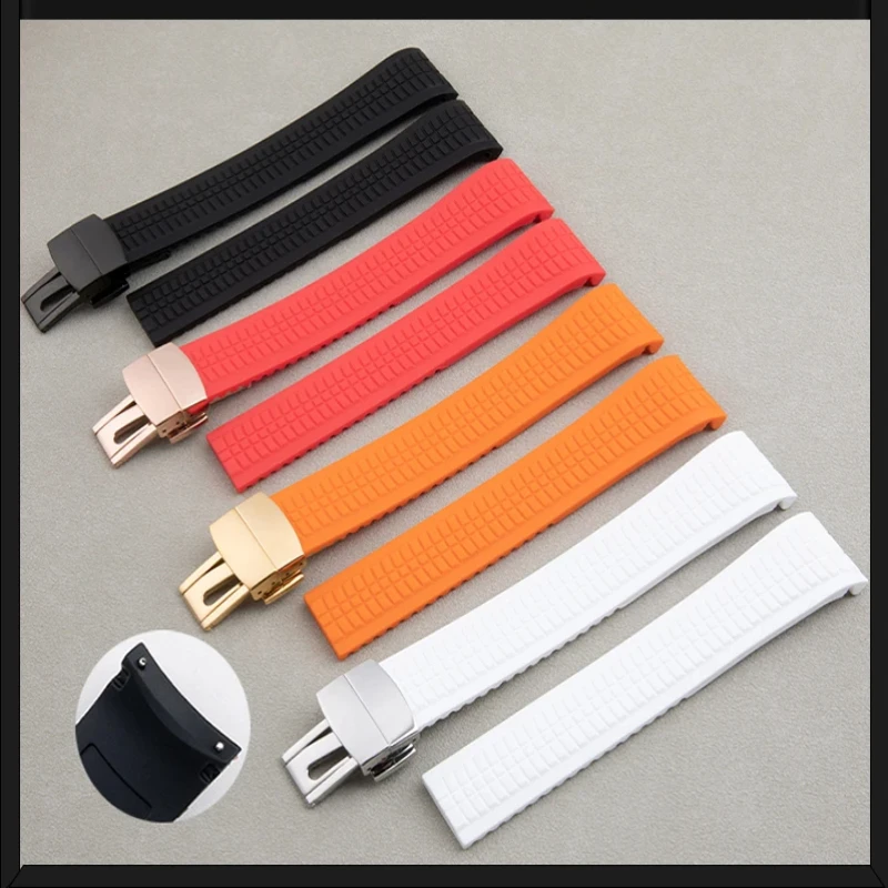 

Ремешок для часов из мягкой резины 21 мм, подходит для Patek Philippe Aquanaut 5164a 5167a-001, с раскладывающейся застежкой и стальными звеньями.